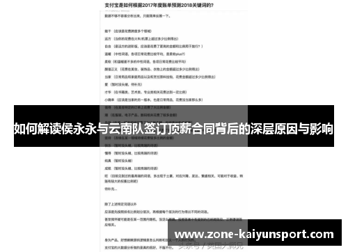 如何解读侯永永与云南队签订顶薪合同背后的深层原因与影响
